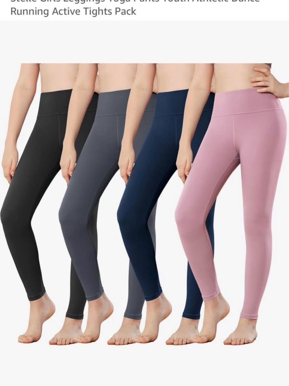 Kids High-Waist Active Leggings - Black, Gray, Navy, Pink